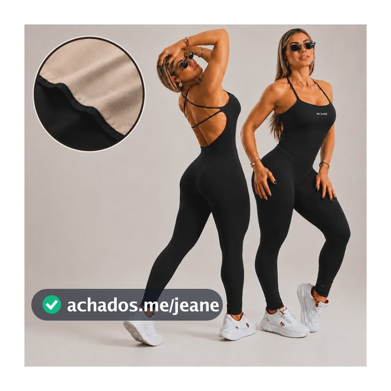 Macacão Fitness Forrado Feminino Longo Em Suplex Academia Preto M (36 Ao 40)