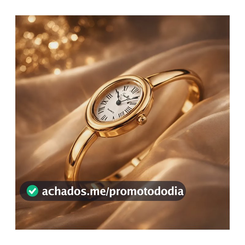 Relógio Feminino Bracelete Pequeno Elegante Oval Vintage Dourado