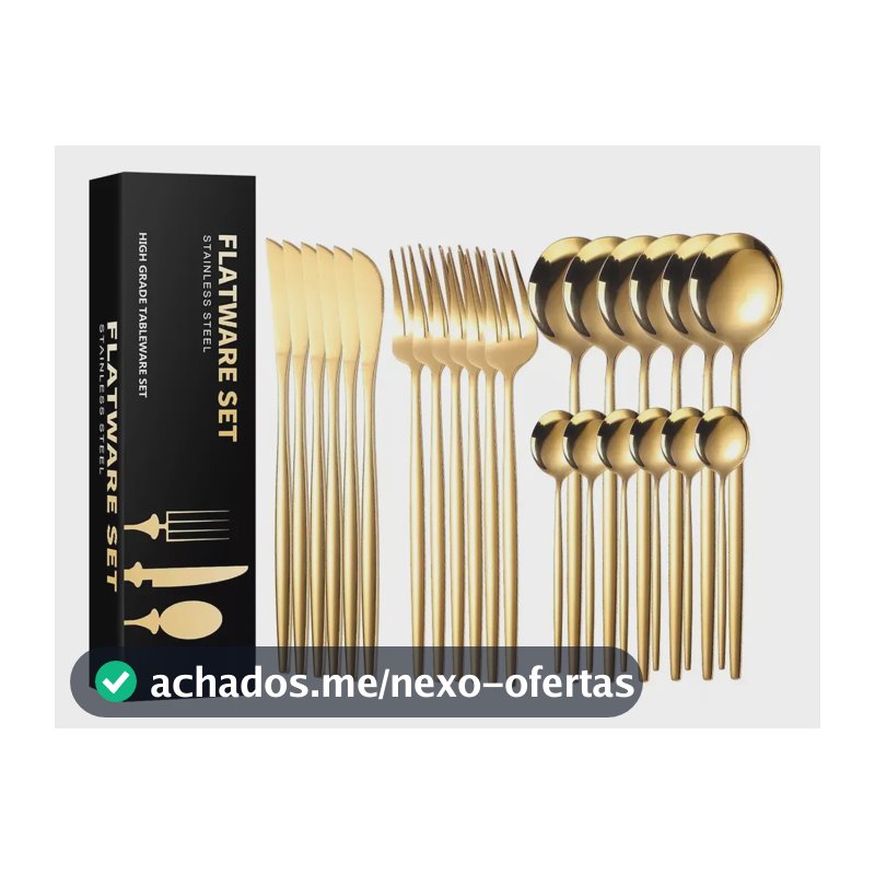 Kit Jogo Talheres Inox 24pçs Dourado Para Cozinha Dourado