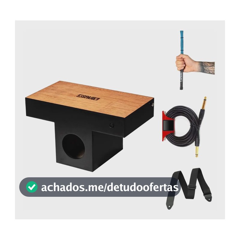 Cajon de Colo Eletroacústico Spark Preto com Vassourinha e Cabo P10