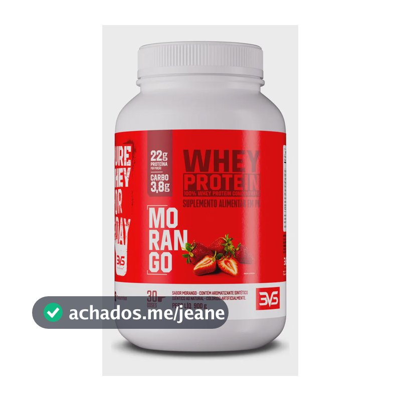 100% Whey Protein Concentrado 900g 3VS Nutrition Sabor Morango