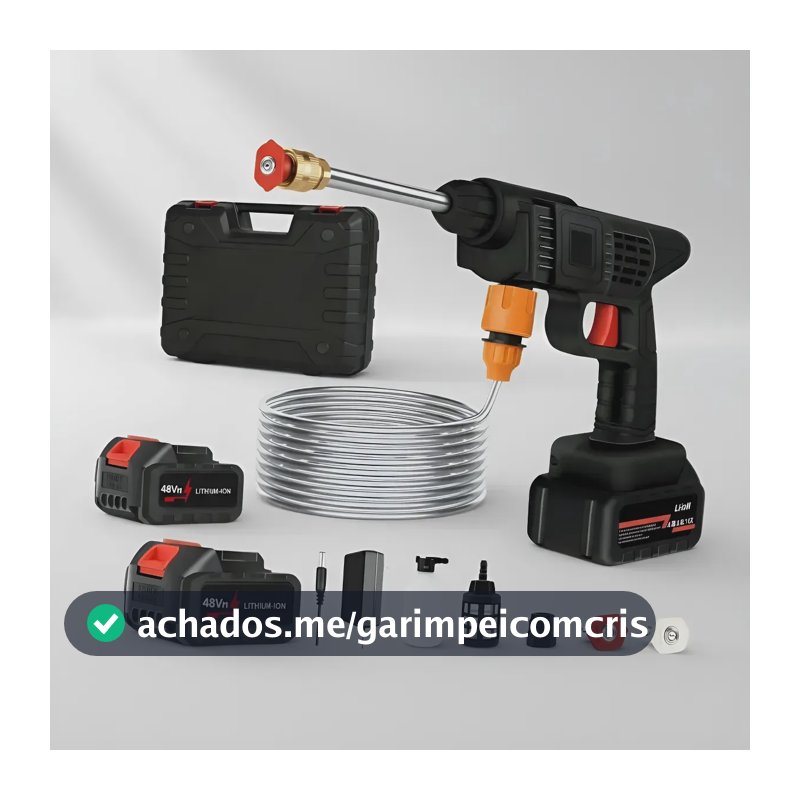 Lava Jato Portátil Alta Pressao Lavadora 2 Baterias + Maleta Preto Recarregavel Elétrica Lavar Carro Profissional Potência Turbo Limpeza Compacta Potente Regulável Lavagem Automotivo Evolufix