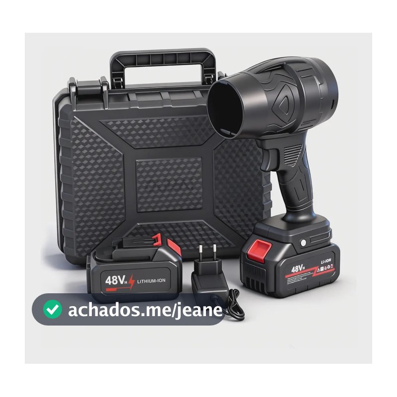 Soprador 48v Turbo Portátil Com 2 Baterias Potente - Preto Preto