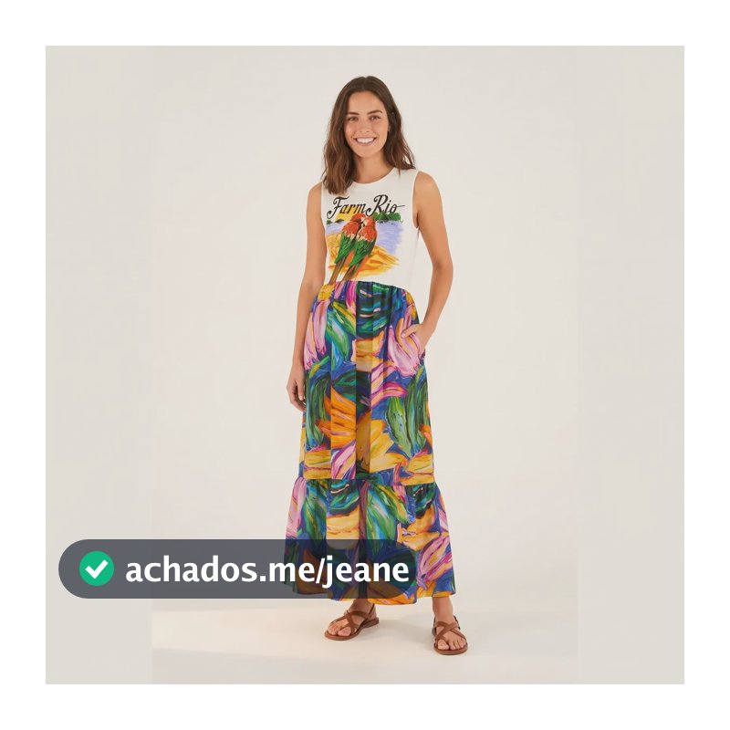 Vestido Farm Feminino Vest Combinho Araras Namorando Bananas Pintadas_az Estrelado Florido P