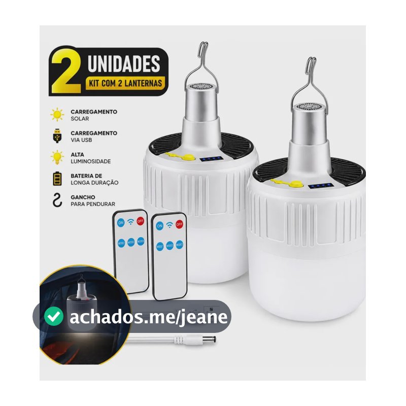 kit 2 Lampião Lampada Lanterna Led Camping Barraca Recarregável Solar/usb Emergência Luz Led Portátil Falta de Energia