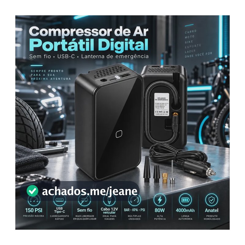 Bomba De Ar Elétrica Digital Portátil Pneu Carro 4000mah USB-C Recarregável Carro Moto Bike Com Lanterna Emergência