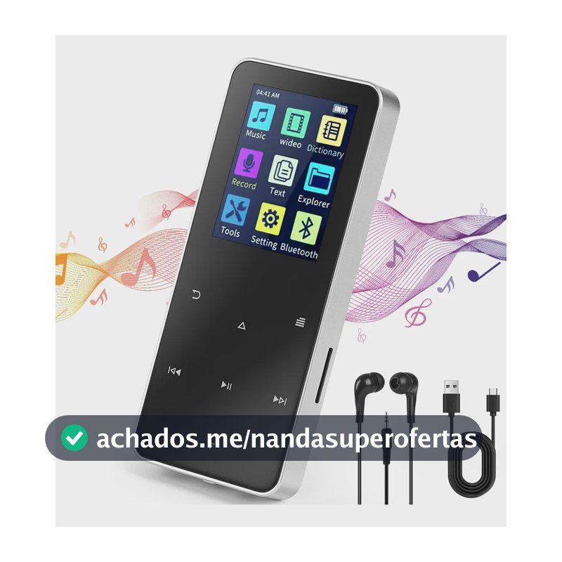 Mp3 Player Portatil 16g C/ Bluetooth E Fm Radio Hifi Corrida Prateado
