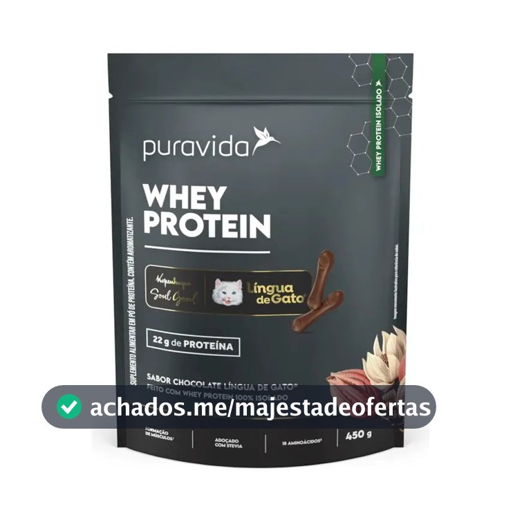 Proteína Isolada Do Soro De Leite Puravida Whey Isolado Em Pó Sabor Chocolate Língua De Gato 450g
