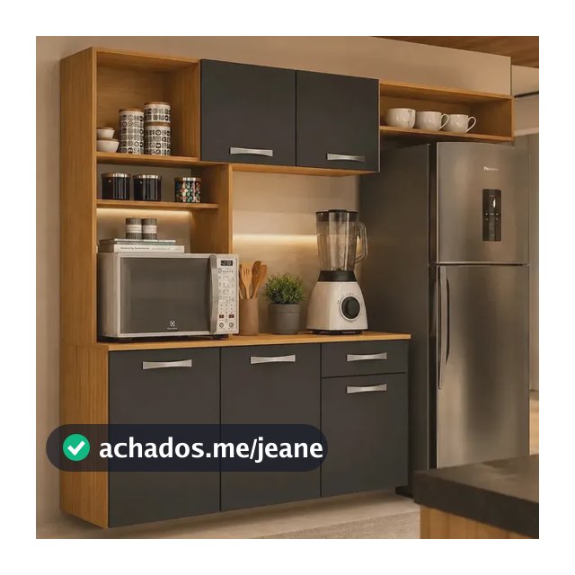 Kit Armário Cozinha Suspensa Aramóveis Compacta 5 Portas 1 Gaveta Nanda Design Moderno Cor Cinamomo Grafite
