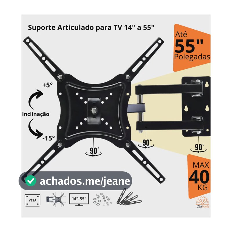 Suporte Tv Articulado Braço Inclinavel Regulavel Universal Painel Parede Televisao Monitor Tv Smart Led Lcd 19 22 24 26 27 32 39 40 42 43 48 49 50 52 55" Samsung Philco ROKU Philips LG AOC TCL