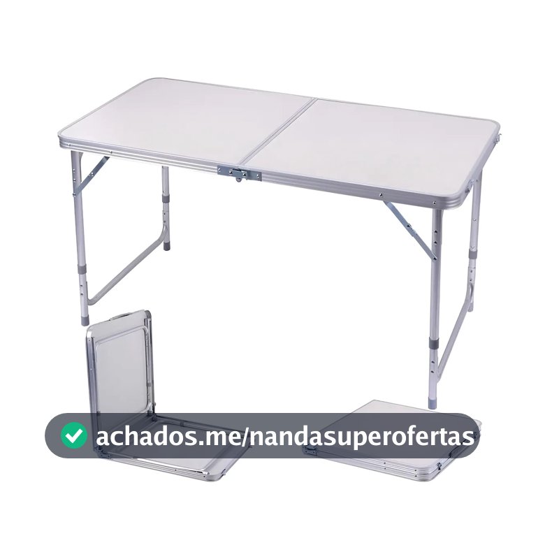 Mesa Dobravel Vira Maleta Camping Praia 120cm X 60cm Retangular Branca Marca MFL
