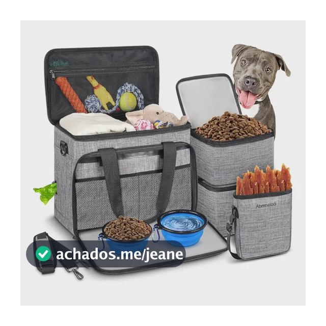 Bolsa De Viagem Para Cachorros Grande Com 6 Peças Inclui 2 Tigelas Dobráveis, 2 Recipientes De Ração E 1 Bolsa De Petiscos, Mochila Organizadora Para Acessórios De Pets, Cor Cinza