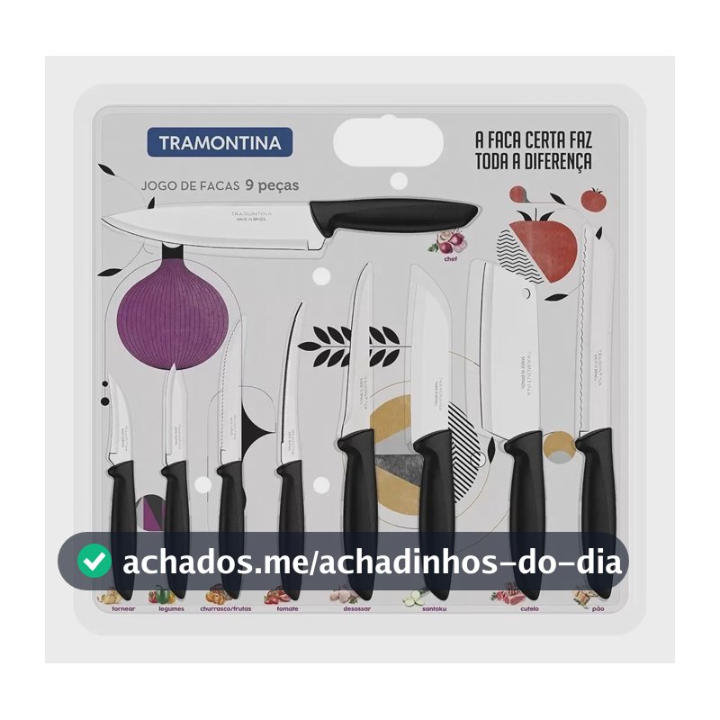 Jogo De Facas Faqueiro Aço Inox 9 Pçs 23498048 Tramontina Cor Preto