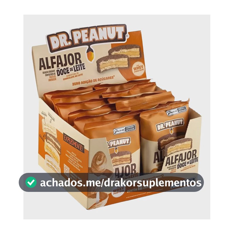 Pack Alfajor Dr. Peanut com Whey Protein, Sabor Doce de Leite e Cobertura de Chocolate, 12 Unidades