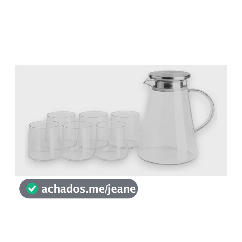 Jarra De Vidro Borossilicato Tampa Inox 1,8l + 6 Copos 270ml