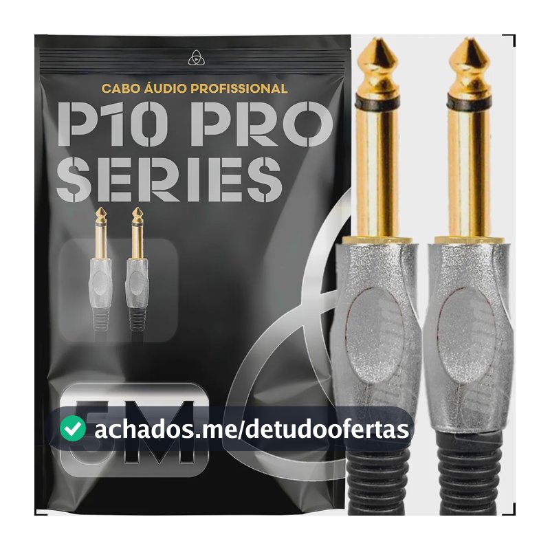 Cabo P10 de Áudio Trinity para Guitarra e Teclado 5m Profissional com Conector Banhado a Ouro