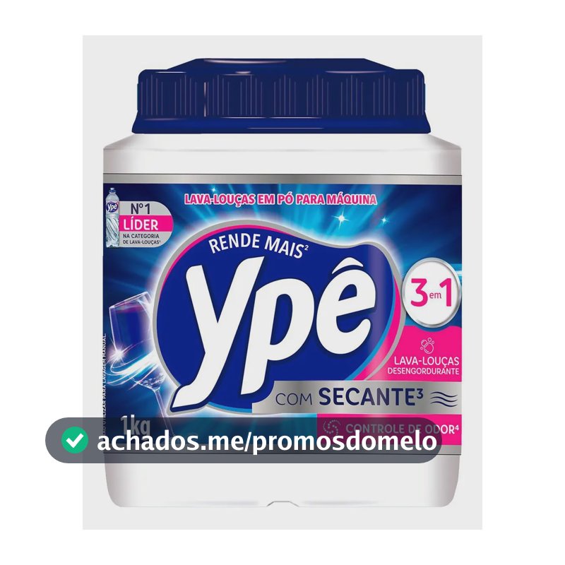 Detergente Lava Louças em Pó para Máquina Ypê 1Kg 3em1 Com Secante