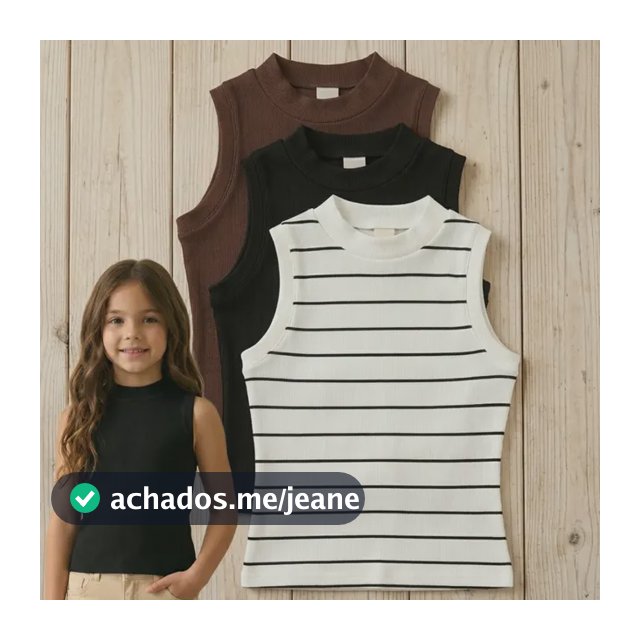 Kit3 Camisetas Regata Menina Blusa Canelada Juvenil Infantil