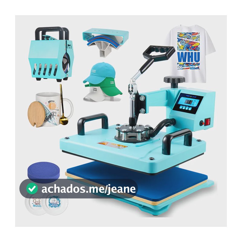 Prensa Térmica 5 em 1 Mecolour para Sublimação, com Acessórios p/ Canecas e Bonés - 29x38 cm, Azul-Turquesa
