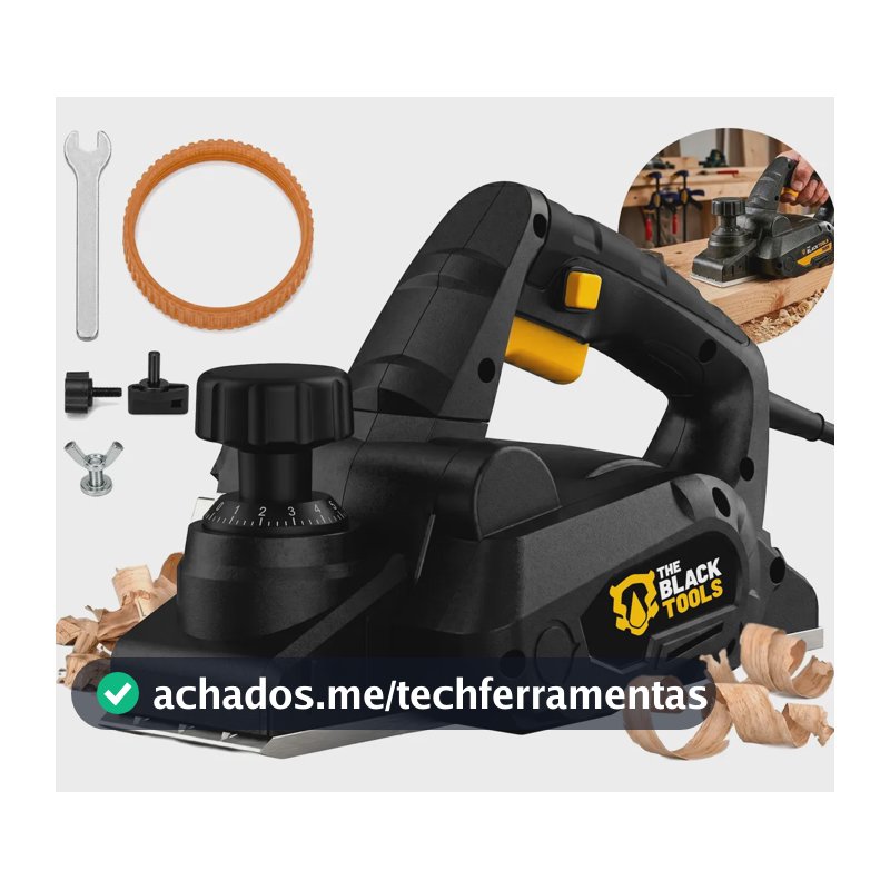 Plaina Elétrica 780W 16500 Rpm Profissional Cor Preto Com Acessórios Alta Precisão The Black Tools