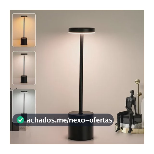 Luminária Mesa Abajur Led Fio Dimerizável Recarregável Sem Preto