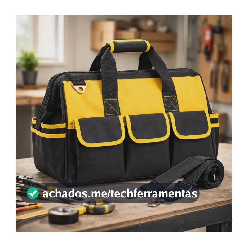 Bolsa Maleta De Ferramentas 16 Bolsos Eletricista Reforçada Amarelo