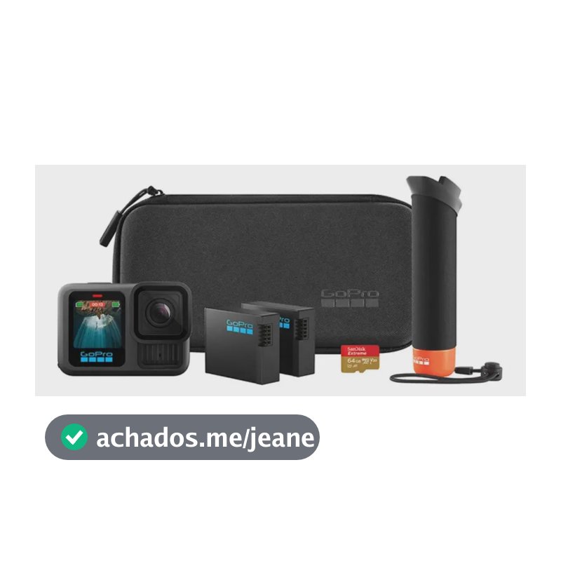 GoPro HERO13 Black Bundle - Kit com Câmera de Ação à Prova d'água 10m, 5.3K60, HLG HDR, 27MP, HyperSmooth 6.0, GPS, Wi-Fi 6 e Acessórios Extras The Handler, Bateria Enduro, Cartão de 64GB e um Estojo