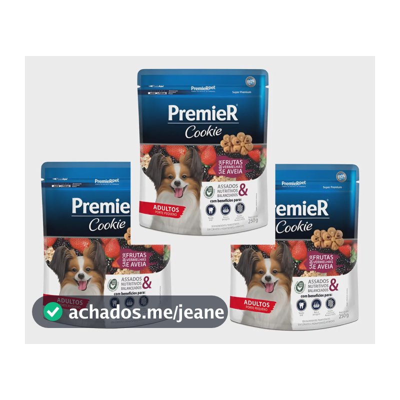Kit 3 Un Premier Cookie Cães Adultos Frutas Vermelhas 250g
