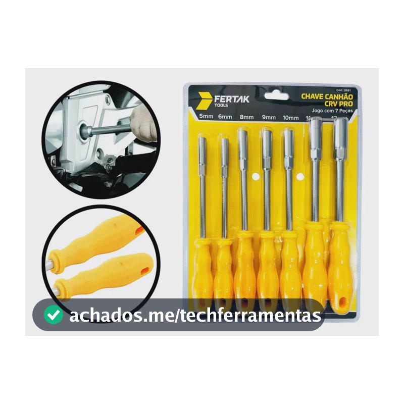 Jogo de Chaves Canhão Fertak 2651 de Aço Cromo Vanádio com 7 Peças (5-13mm)