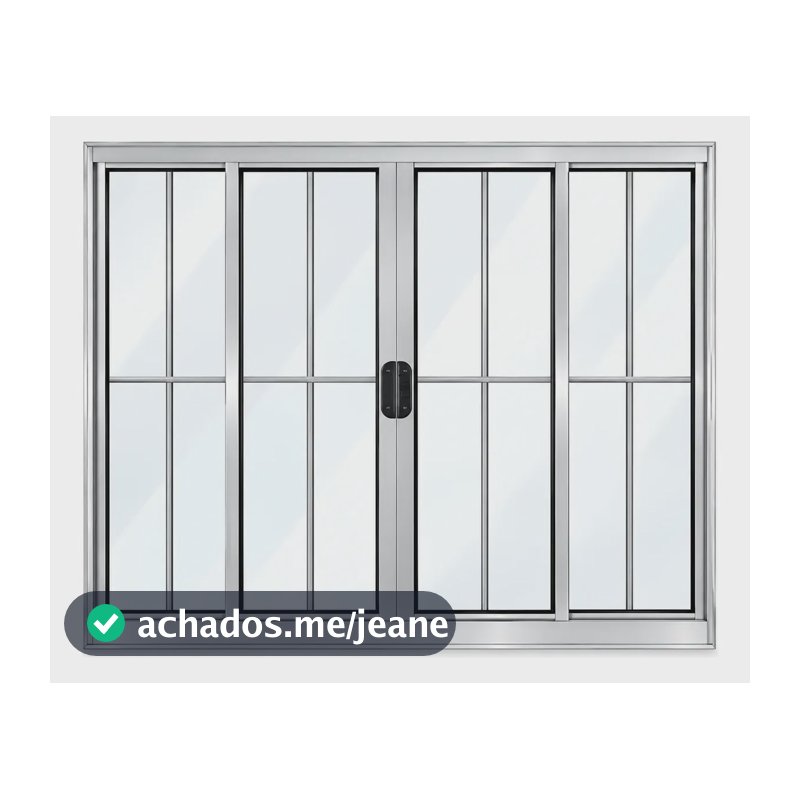 Janela Vitro 4 Folhas 1x1.20 Brilhante C/grade C/vidro Liso Cinza
