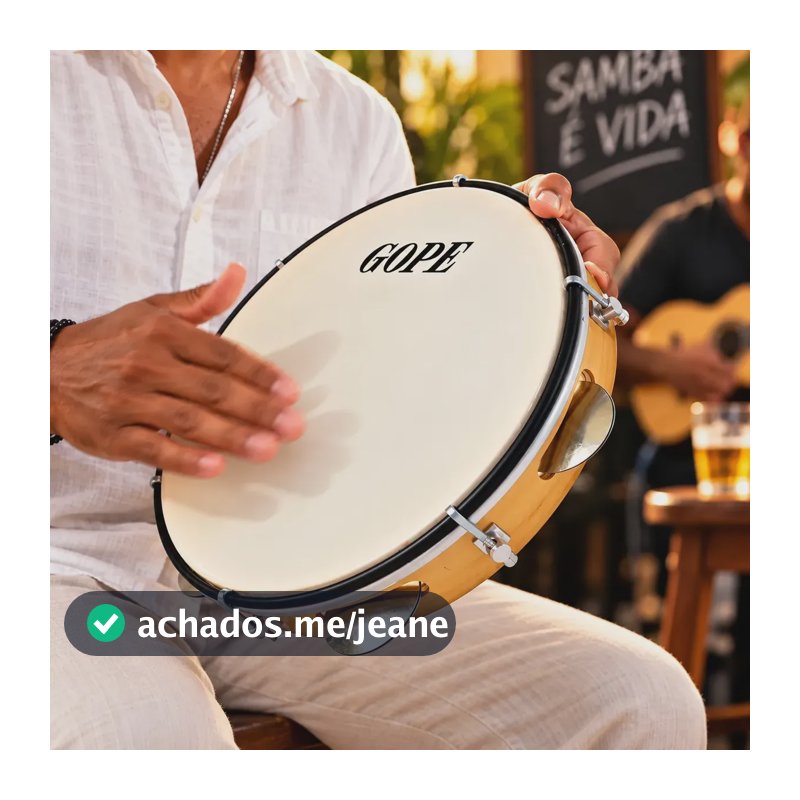 Pandeiro Gope 10 Pol Madeira Pele Nylon Com Chave Afinação
