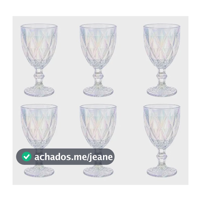 Jogo 6 Taças Diamond Furta Cor 340ml Vidro Furta-cor Transparente
