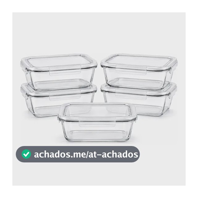 Kit 5 Potes Herméticos Vidro Transparente Retangular 1040ml Marmita Micro-ondas Cozinha
