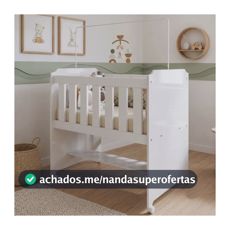 Mini Berço Com Colchão Tigus Baby Branco Hj Ripas Verticais Com Prateleira Inferior E Rodízios Branco