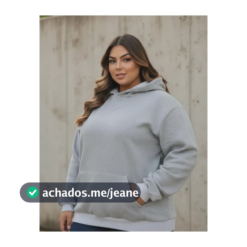 Blusa Moletom Plus Size Capuz Inverno Bolso Cang Flanelado G Cinza Claro Liso