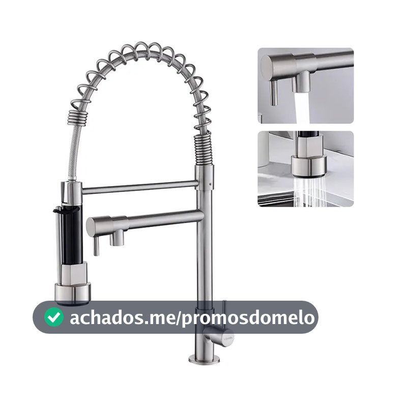 Torneira Cozinha Gourmet Bancada Flexível Luxo Para Cuba Pia Inox 304 Fria Cor Escovado Prateado Winda