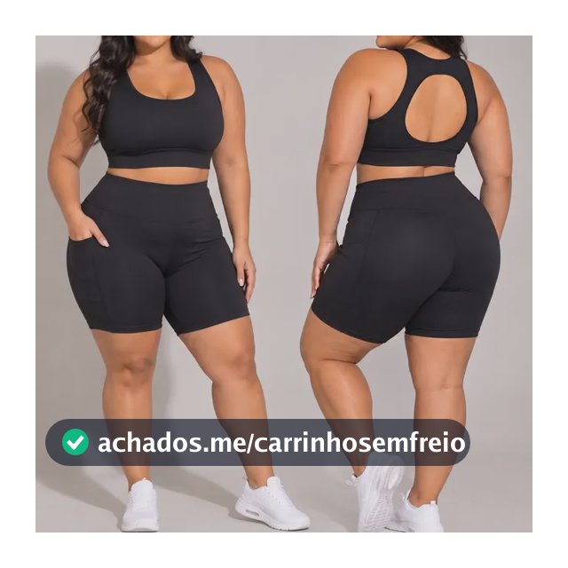 Conjunto Plus Size Academia Top Kit Fitness Bermuda Treino