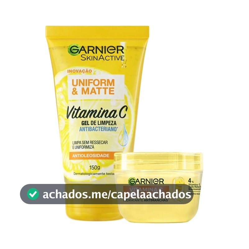 Kit Skincare Gel de Limpeza e Hidratante com Vitamina C, Ação Antioleosidade e Uniformizadora, Pele Iluminada e Hidratada, Uniform & Matte Garnier 150g