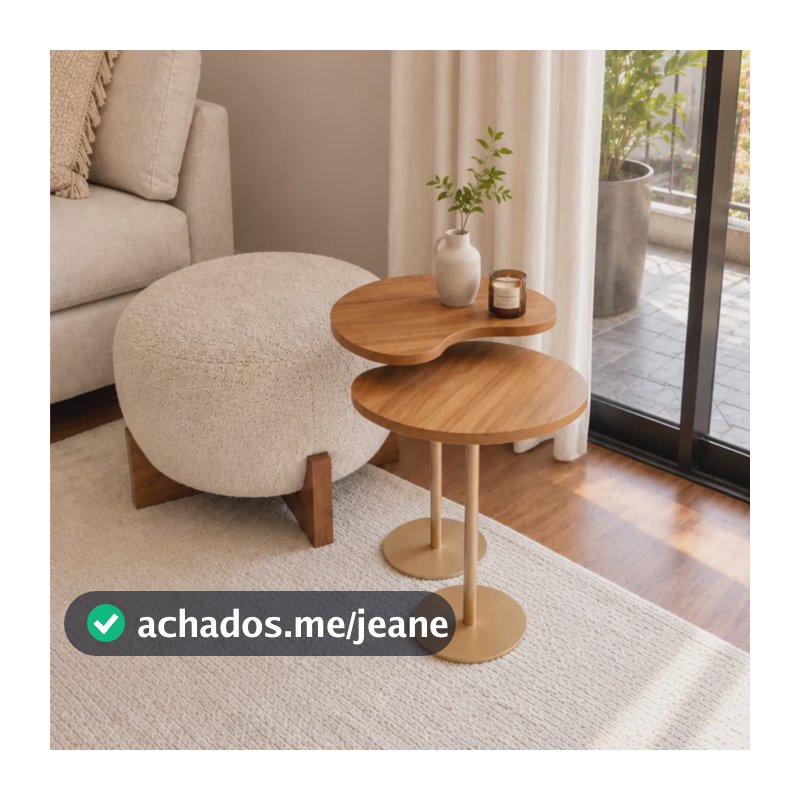 Kit 2 Mesas Laterais Sofá Sala Apoio Metal Dourado Moderna Dourado Freijo