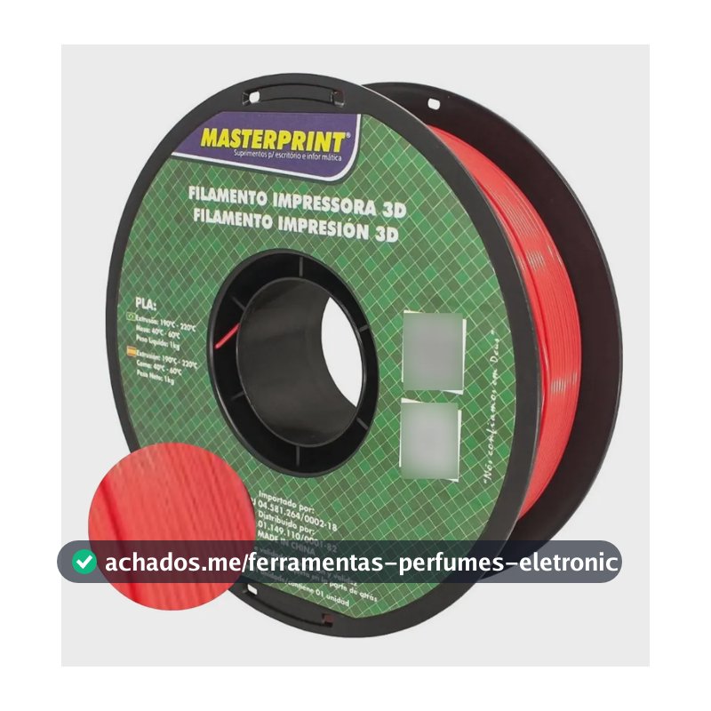 Filamento Pla Masterprint Cores 1kg P/ Impressora 3d - Full Cor Vermelho