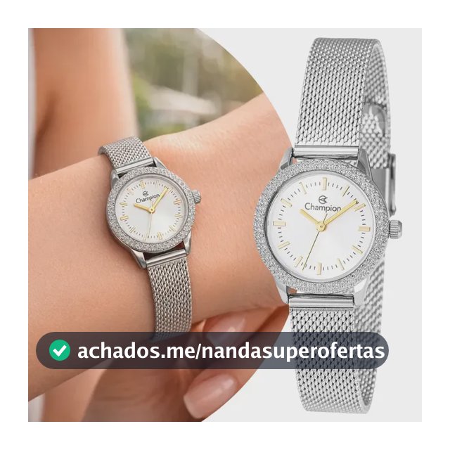 Relogio Champion Feminino Prateado Elegance Pequeno com Caixa e Pulseira de Aço Inoxidável à Prova D` Água Cf24975n