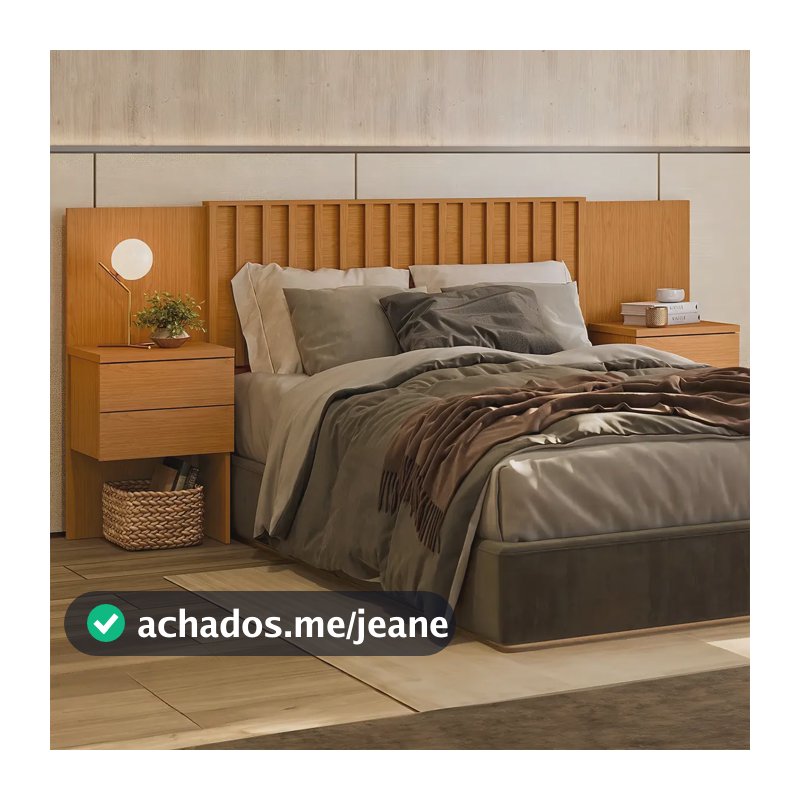 Cabeceira Olinda Extensiva para Cama Box Casal, Queen e King com 2 Mesas Laterais e Painel Ripado Cinamomo Albatroz