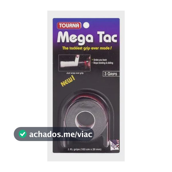 Overgrip Tourna Mega Tac Preto 3 Unidades Tênis Squash Badminton