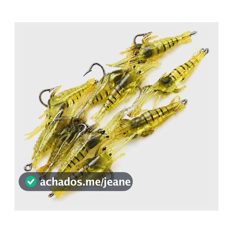 Kit 20 Isca Camarão Artificial Aromatizado Soft Anzol Pesca Amarelo