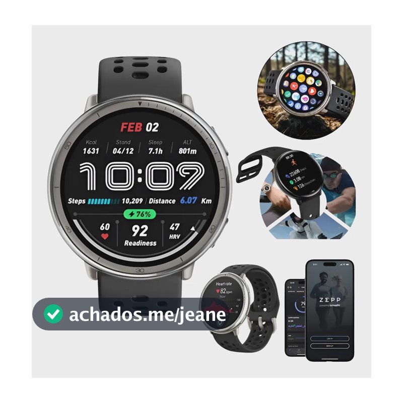 Relógio Inteligente Bluetooth Amazfit Active 2 Amoled Redond Branco Mesh Preto Prateado