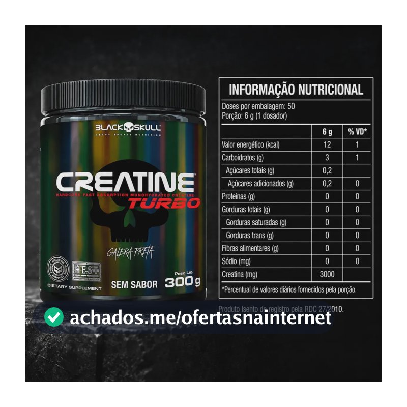 Creatina Black Skull Caveira Preta Turbo em pó Sem sabor x 300g