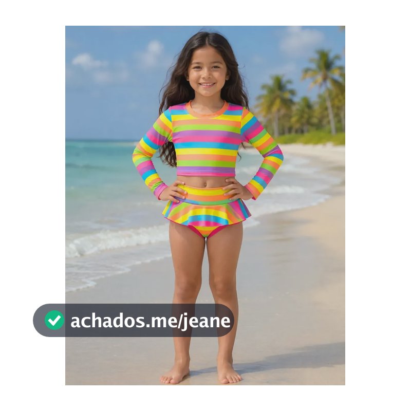 Biquíni Infantil Manga Longa Uv50 Forrado Babado Moda Praia Listrado 6