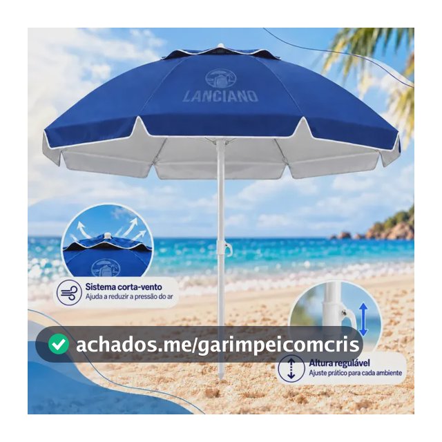 Guarda Sol Praia Grande Gigante 2,40m Proteção UV Corta Vento Respirável Altura Ajustável Verão Piscina Camping Pesca Cor Azul