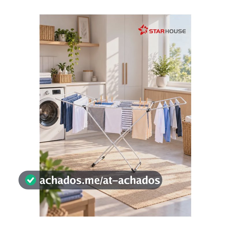 Varal De Roupa de Chão Slim Reforçado Com Abas Dobrável Retrátil StarHouse