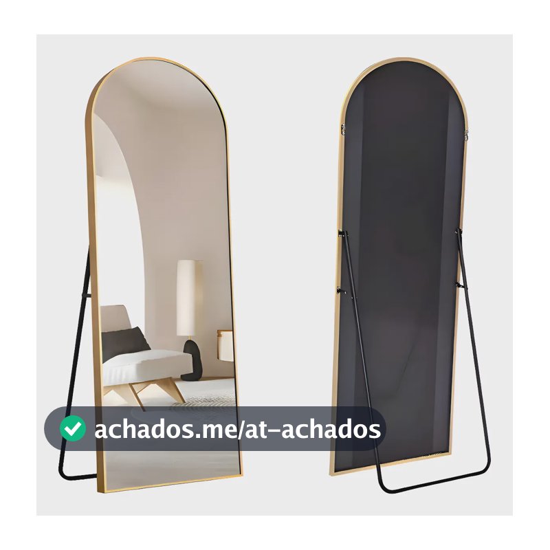 Espelho De Chão Corpo Inteiro Com Moldura E Suporte Dourado
